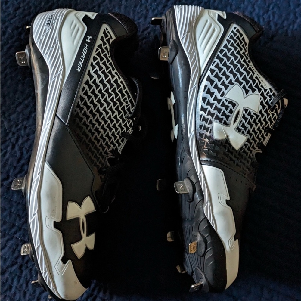 Under Armour Heater Men 13 Black and White Charges Metal Baseball Cleats 042025 - Picture 6 of 6